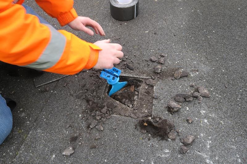 Flat roof with fungal growth and ponding water from a flat roof survey